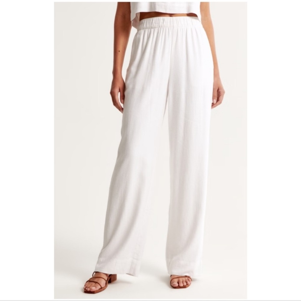 Abercrombie and Fitch High Rise Straight Linen-Blend Pull-On Pant XL
